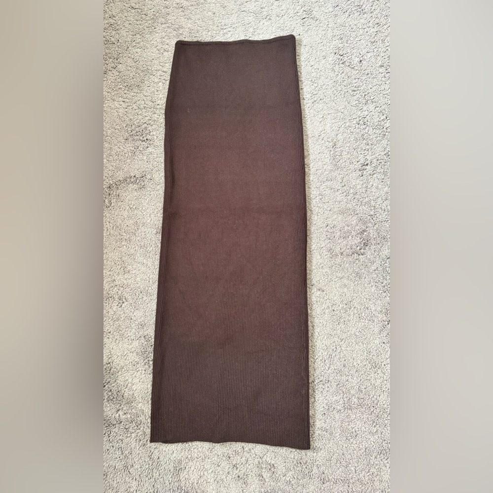 Brown Knit Ribbed Maxi Skirt